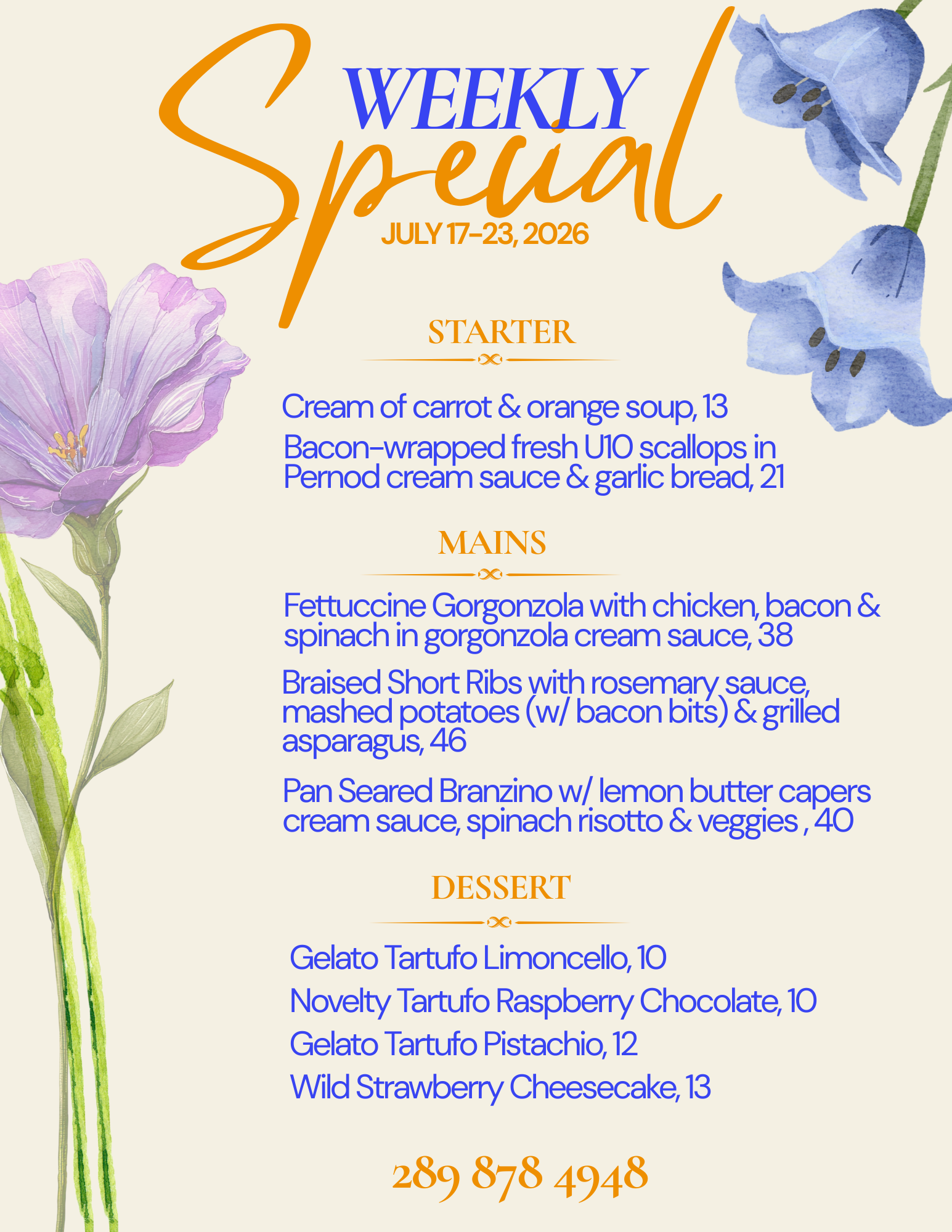 Beige and Blue Modern Restaurant Menu