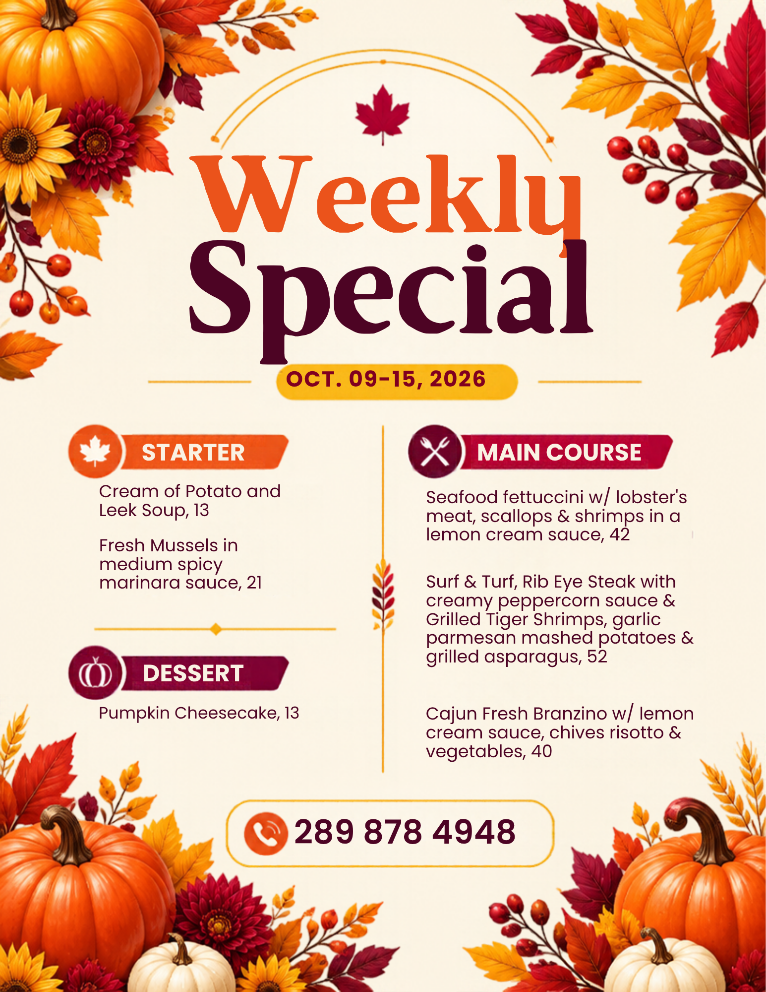 Thanksgiving Week Menu